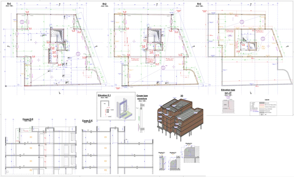 Planche de coffrage d'un immeuble de logements R+3