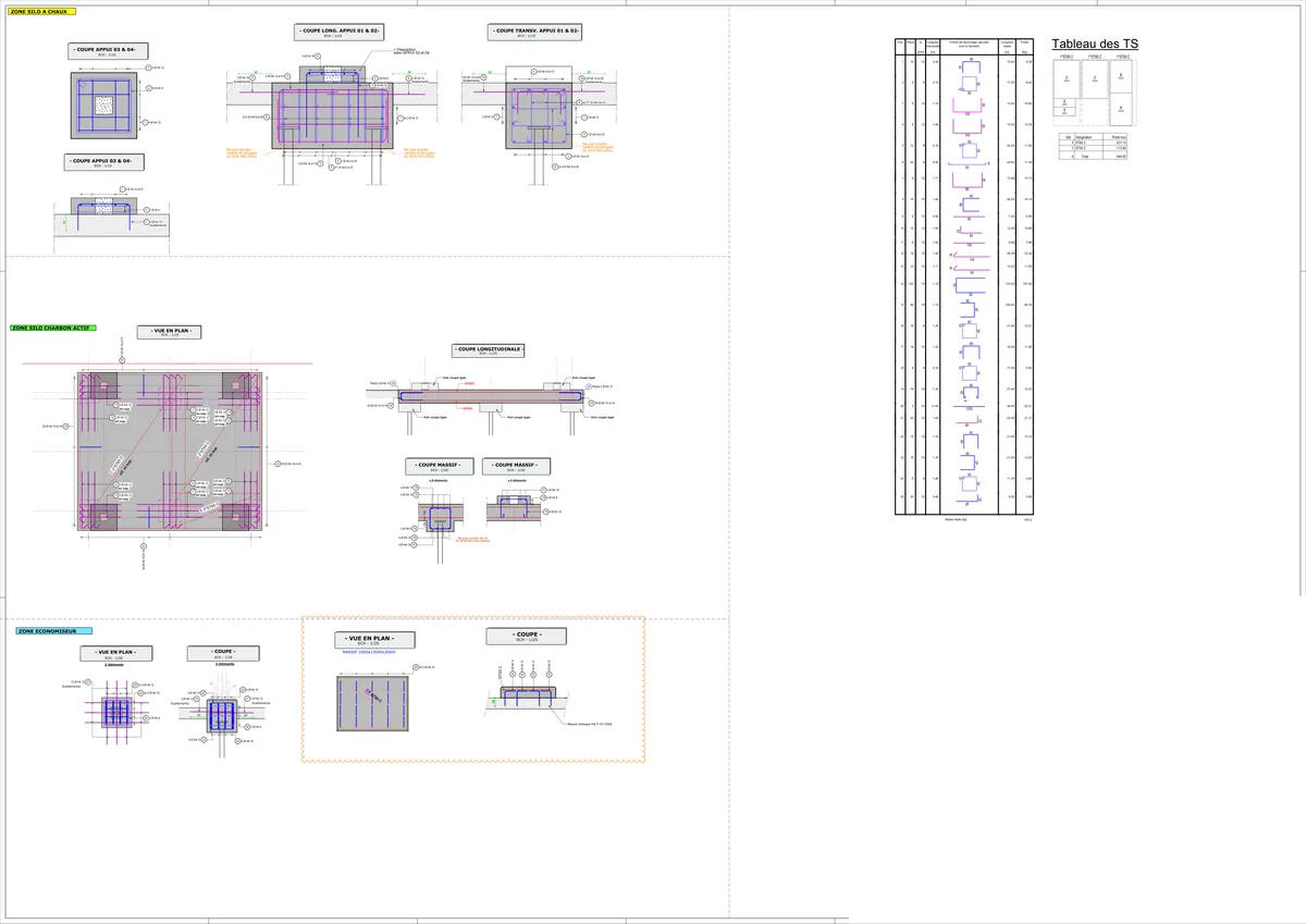 Planche d'armatures de massifs industriels